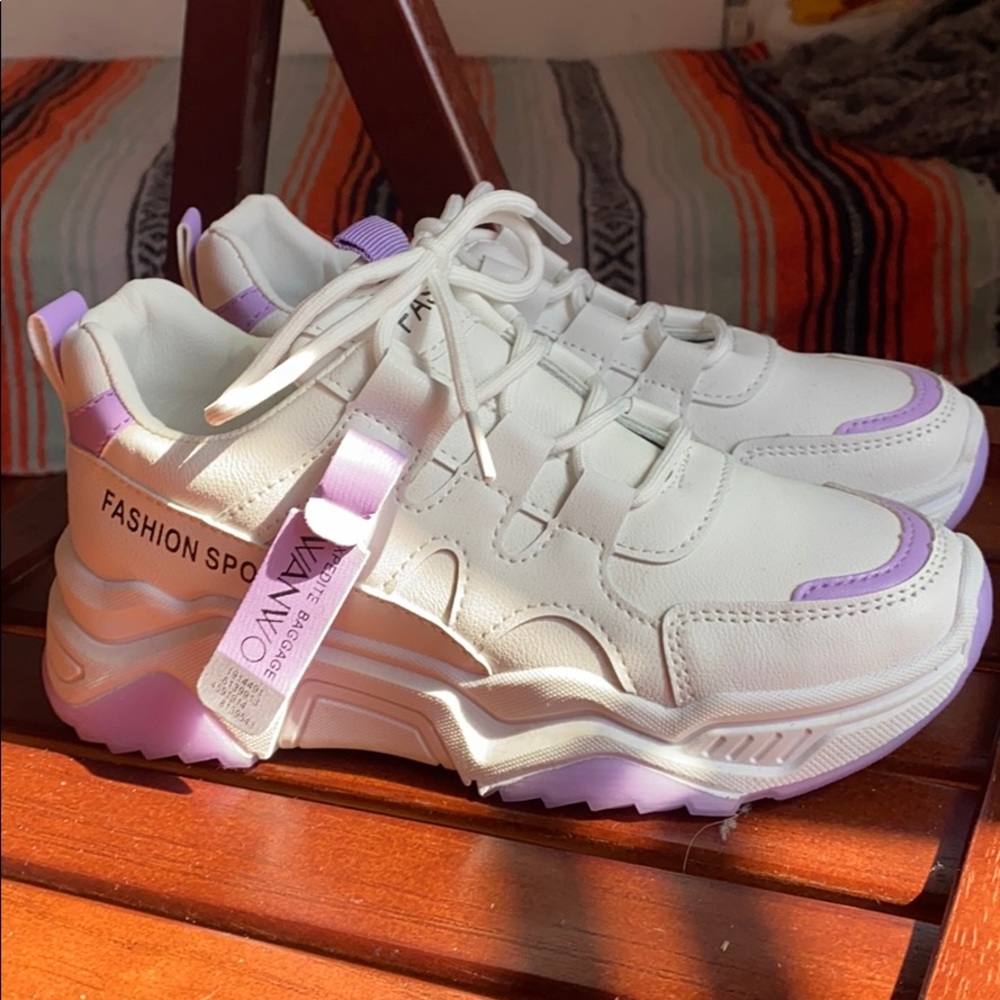 purple / white sneakers